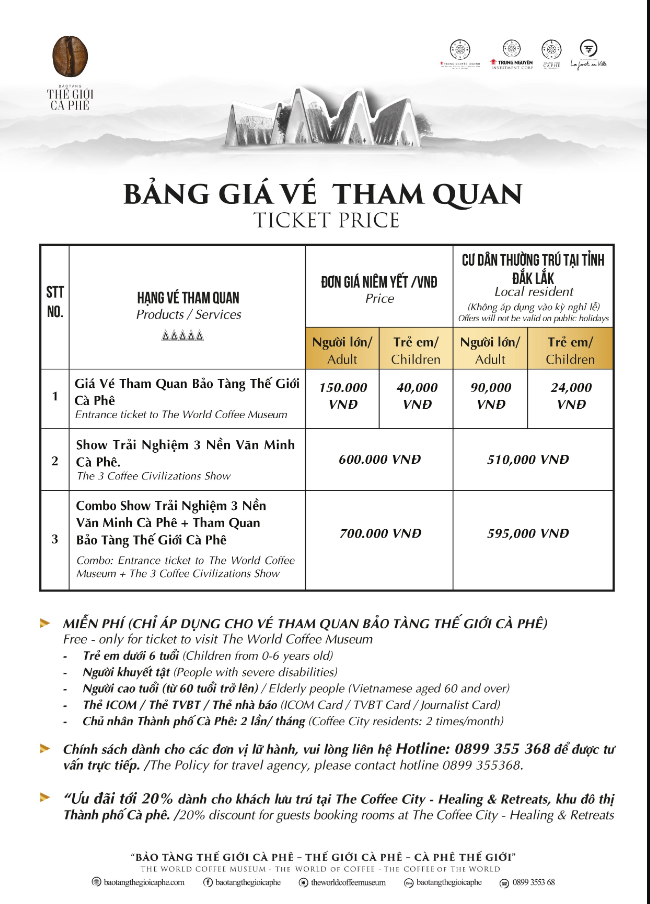 Giá vé tham quan Bảo tàng Thế giới Cà phê