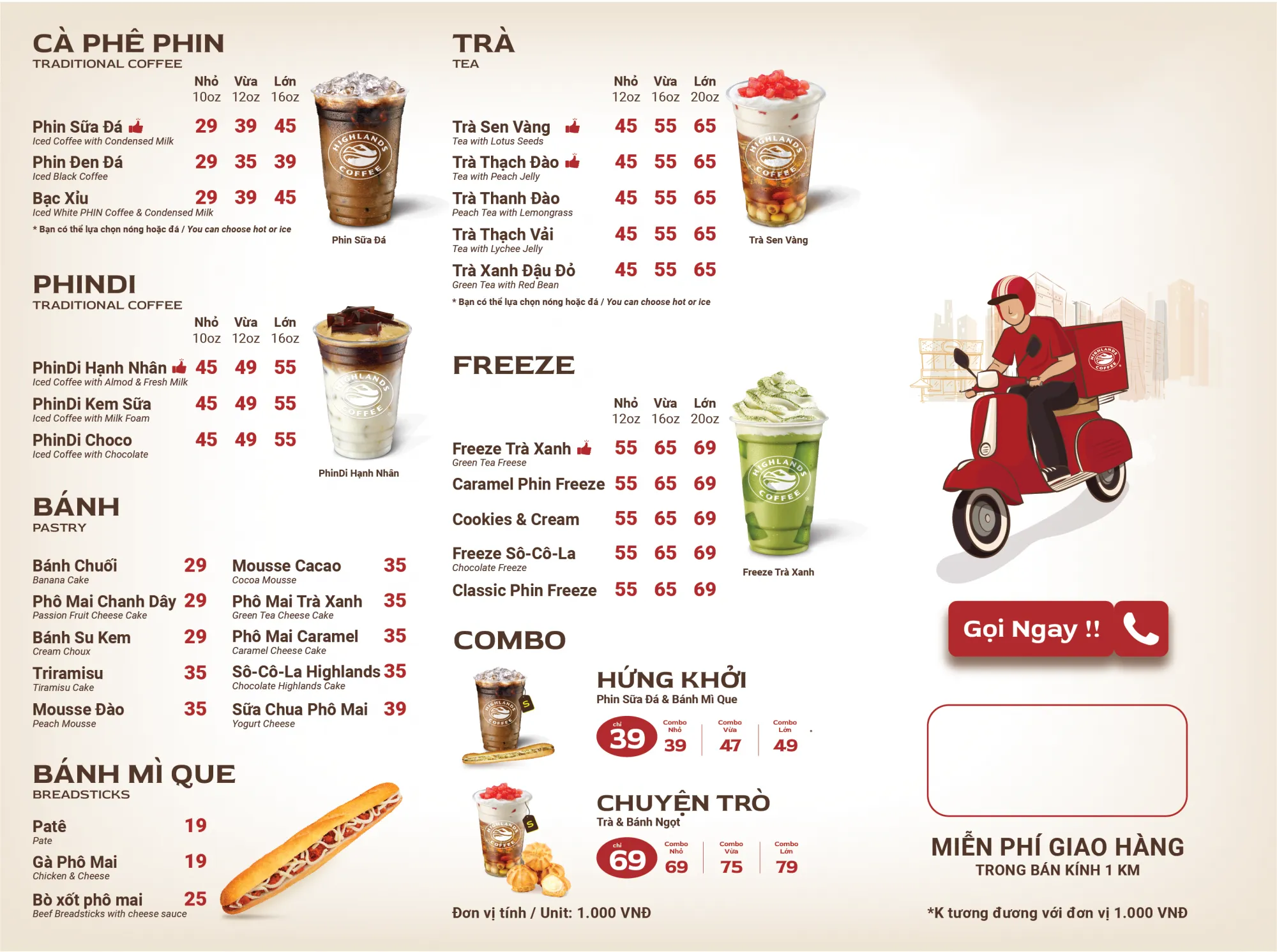 menu highlands coffee