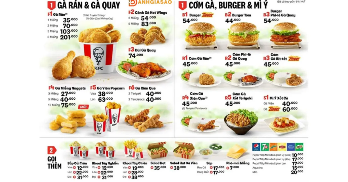 menu kfc